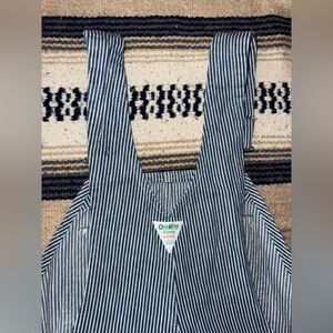 Vintage Oshkosh B’Gosh distressed hickory railroad stripe blue overalls 38” x29”